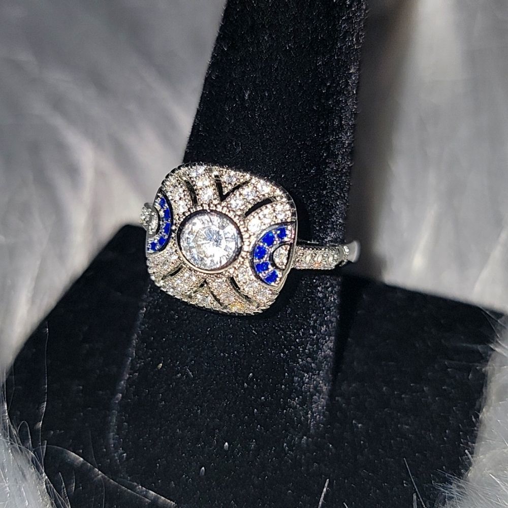 925 Sterling Silver with Blue Accent Stones, Size US 8